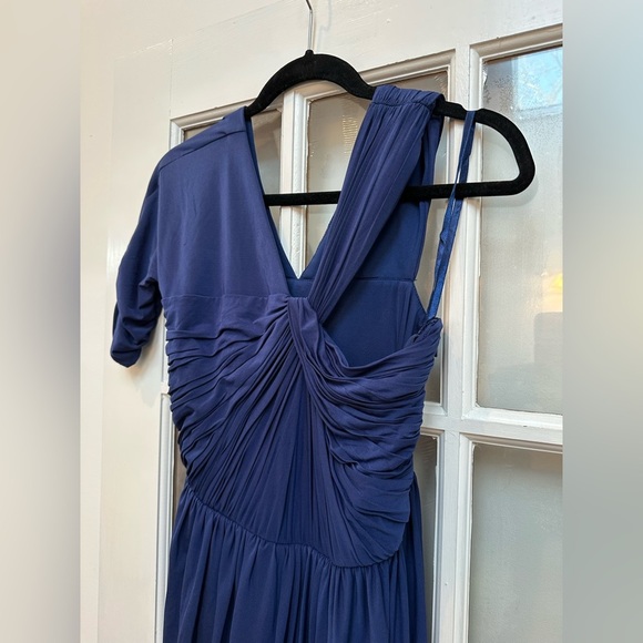 BCBGMaxAzria Christina Ruched Asymmetric Blue Drape Dress Women’s Size Medium M - Picture 5 of 15